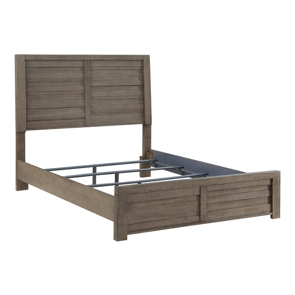 English Elm Rustic Longview Full Bed with Planked Panel Headboard and Low Profile Footboard, Birch Veneer Finish Gray 61.25 L x 40.5 W x 5.5 H B011S01257