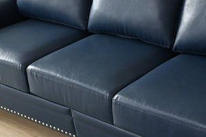 English Elm Living Room Faux Leather Sectional Set with Hidden Storage and Nailhead Trim Seating Navy Blue W1097S00278