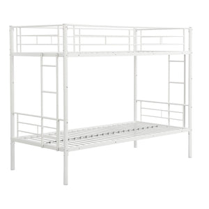 English Elm Metal Twin Over Bunk Bed with Stairs Steel Frame Kids Shared Bedroom White W311120499