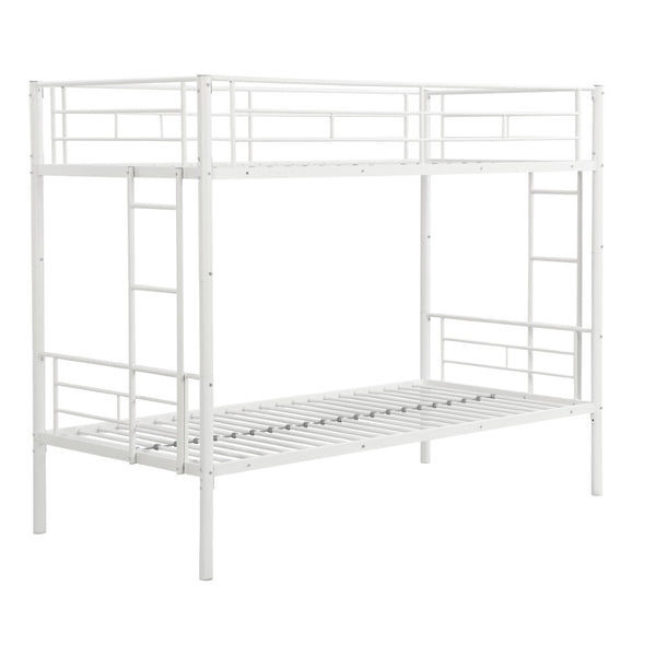 English Elm Metal Twin Over Bunk Bed with Stairs Steel Frame Kids Shared Bedroom White W311120499