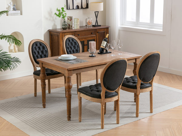 English Elm French Solid Wood Dining Chair with Hand-Pulled Backrest, High-Density Foam Cushion, Nailhead Trim, Sturdy Legs Black PU W1143137916