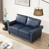 English Elm Living Room Sofa Loveseat Chair Navy Blue Faux Leather