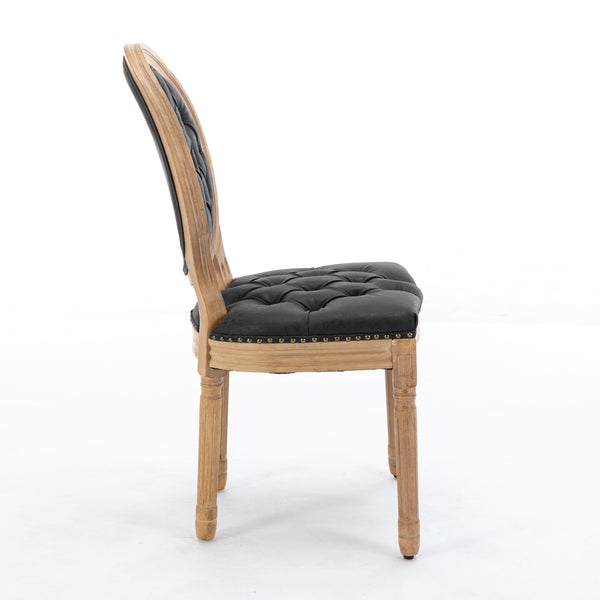 English Elm French Solid Wood Dining Chair with Hand-Pulled Backrest, High-Density Foam Cushion, Nailhead Trim, Sturdy Legs Black PU W1143137916