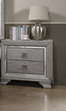 Contemporary Light Gray Brown Nightstand Table with Mirrored Accents, 2 Drawers