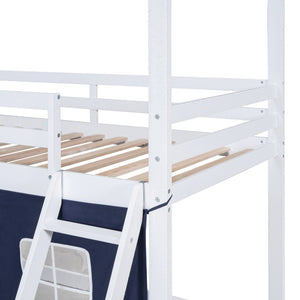 English Elm Twin Playhouse Bunk Bed Pinewood Cottage Style with Framed Windows and Cozy Lower Nook LT000359AAC