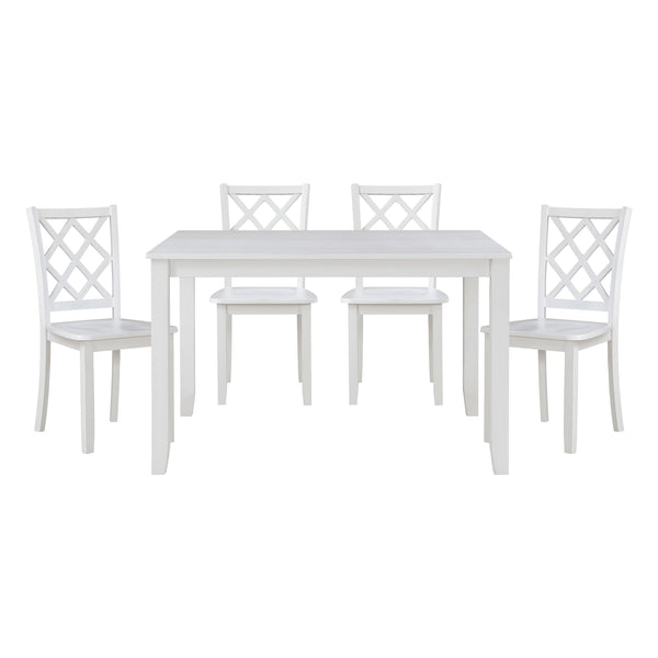 English Elm Classic Transitional 5pc Dining Set with Lattice-Back Side Chairs and Solid Wood Table, Durable Finish White 51.75 L x 40 W x 11.25 H B011P144224