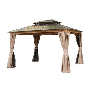 English Elm 10'X12' Elegant Hardtop Gazebo – Durable Aluminum Pavilion With Uv-Blocking Double Roof & Curtains W1859S00022