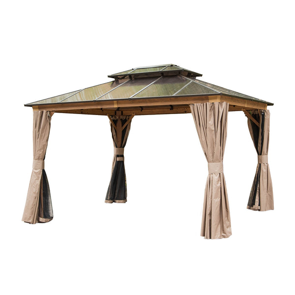 English Elm 10'X12' Elegant Hardtop Gazebo – Durable Aluminum Pavilion With Uv-Blocking Double Roof & Curtains W1859S00022