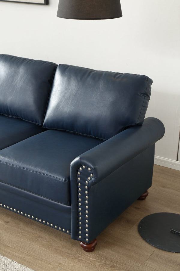 English Elm Living Room Navy Faux Leather Loveseat with Nail Head Trim and Hidden Storage W1097S00290