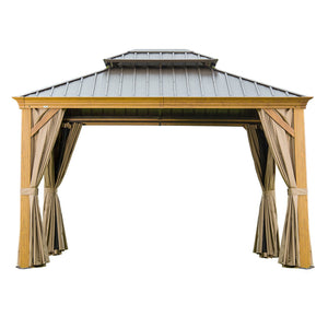 English Elm 10'X12' Stylish Hardtop Gazebo With Wooden-Look Frame, Double-Roof Design & Insect Protection For Patios W1859S00005