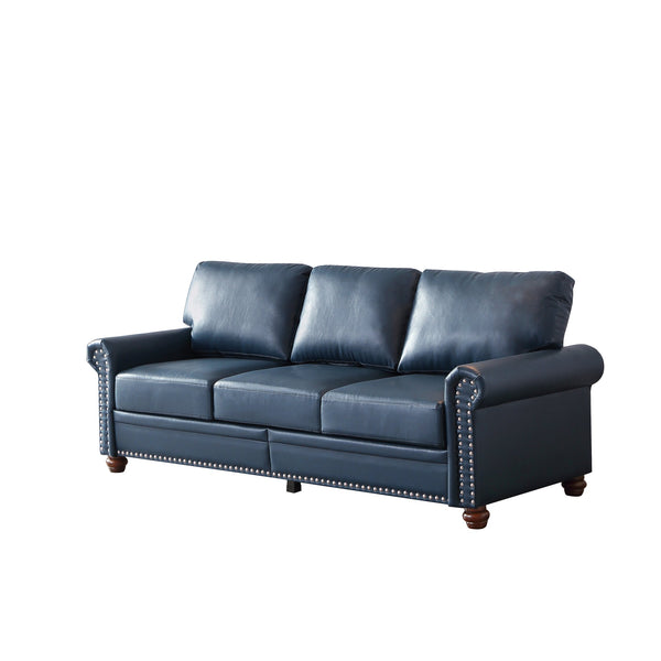 English Elm Classic Chesterfield sofa elegant faux leather 3-seater 88.5"L durable solid wood frame high weight capacity Navy Blue W1097S00163