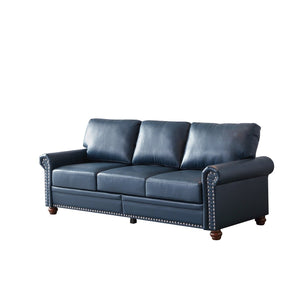 English Elm Classic Navy Faux Leather Three Seat Sofa with Nailhead Trim and Hidden Storage W1097S00291