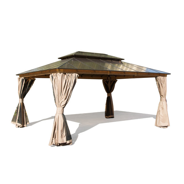 English Elm 12X16Ft Stylish Hardtop Gazebo – Durable Aluminum Pavilion With Double Roof, Curtains & Netting For Outdoor Comfort W1859S00026