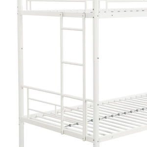 English Elm Metal Twin Over Bunk Bed with Stairs Steel Frame Kids Shared Bedroom White W311120499