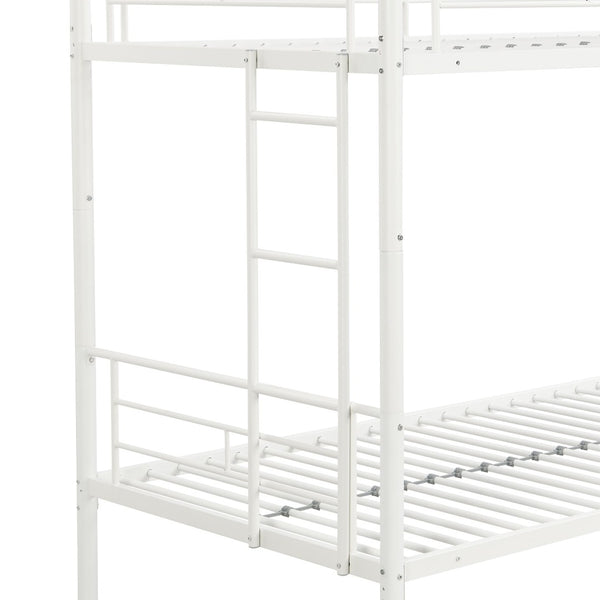 English Elm Metal Twin Over Bunk Bed with Stairs Steel Frame Kids Shared Bedroom White W311120499