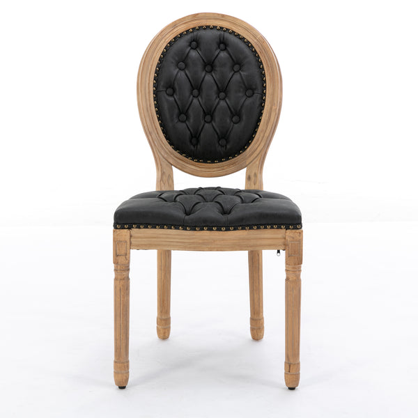 English Elm French Solid Wood Dining Chair with Nailhead Trim, High-Density Cushion & Hand-Pulled Backrest Black PU W1143137916