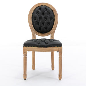 English Elm French Solid Wood Dining Chair with Hand-Pulled Backrest, High-Density Foam Cushion, Nailhead Trim, Sturdy Legs Black PU W1143137916