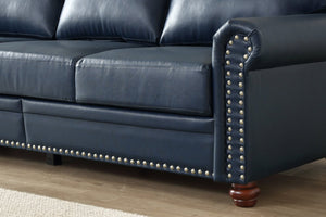 English Elm Living Room Sectional Sofa Set with Hidden Storage Pu Leather Nailhead Trim Navy Blue W1097S00275