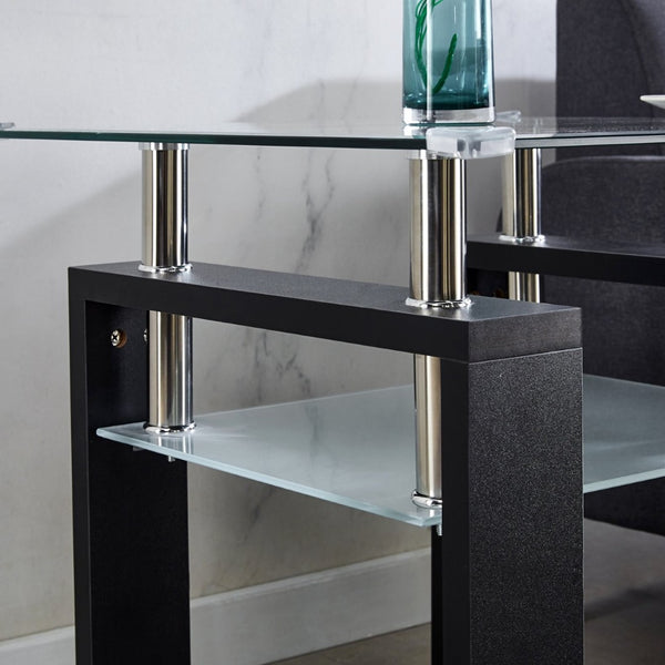 English Elm Clear Tempered Glass Square End Table Chrome Frame Frosted Shelf Modern Living Room W1311P144550