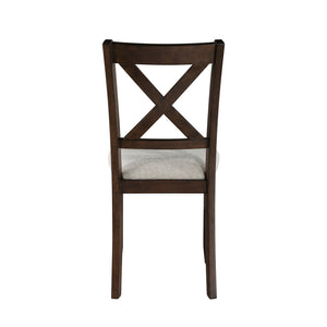 English Elm Dark Cherry 7pc Dining Set - Transitional Acacia Veneer Table with X-Back Beige Upholstered Chairs, Seats 6 B011P144388