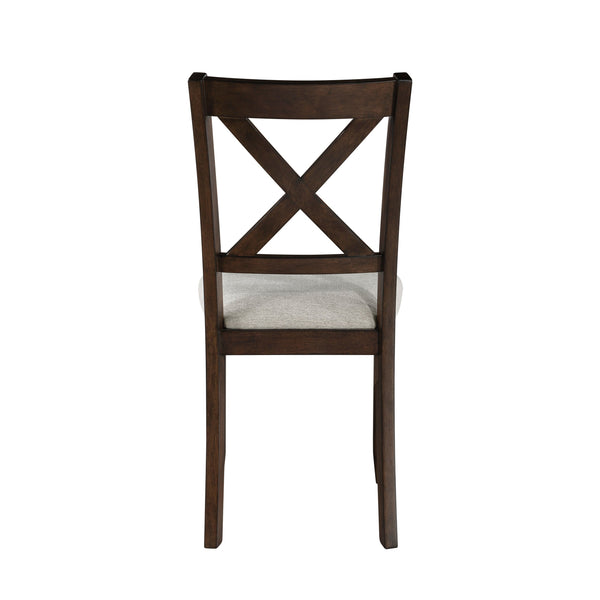 English Elm Dark Cherry 7pc Dining Set - Transitional Acacia Veneer Table with X-Back Beige Upholstered Chairs, Seats 6 B011P144388