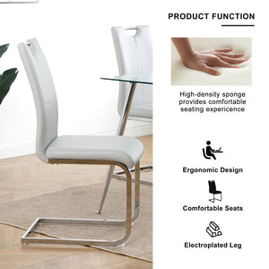 English Elm Modern Faux Leather Dining Side Chairs with Chrome Legs Ergonomic Set of 2 Grey+Silver W210127288