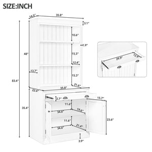 English Elm 83.4"Tall Bookcase with 3 LED Lights, Modern White Bookshelf with 2 Doors 1 Drawer & Adjustable Shelves SR000002AAK
