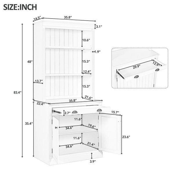 English Elm 83.4"Tall Bookcase with 3 LED Lights, Modern White Bookshelf with 2 Doors 1 Drawer & Adjustable Shelves SR000002AAK