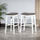 English Elm Saddle Stool, -29" Barstool, White/Dark Gray Pu, Set Of 2