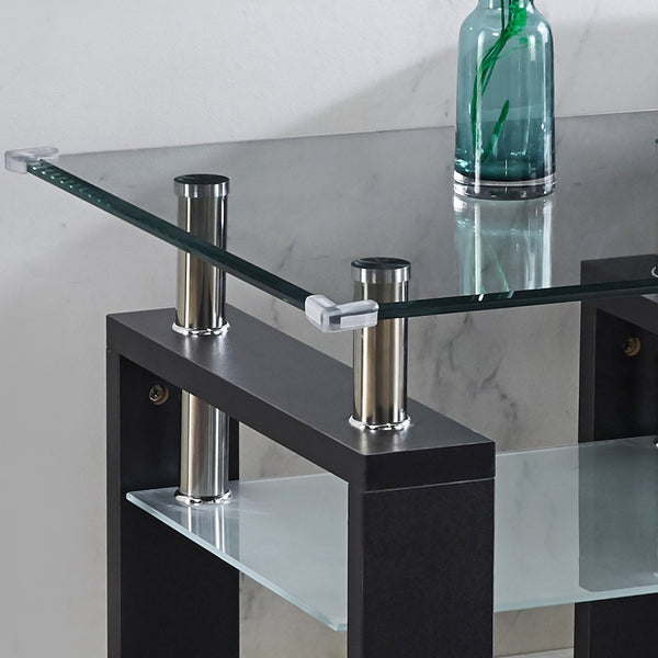 English Elm Clear Tempered Glass Square End Table Chrome Frame Frosted Shelf Modern Living Room W1311P144550