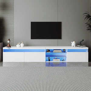 English Elm Unique Low Profile Media Console with Led Lighting Glass Shelves Fits Tvs to 105 White N721S000057K