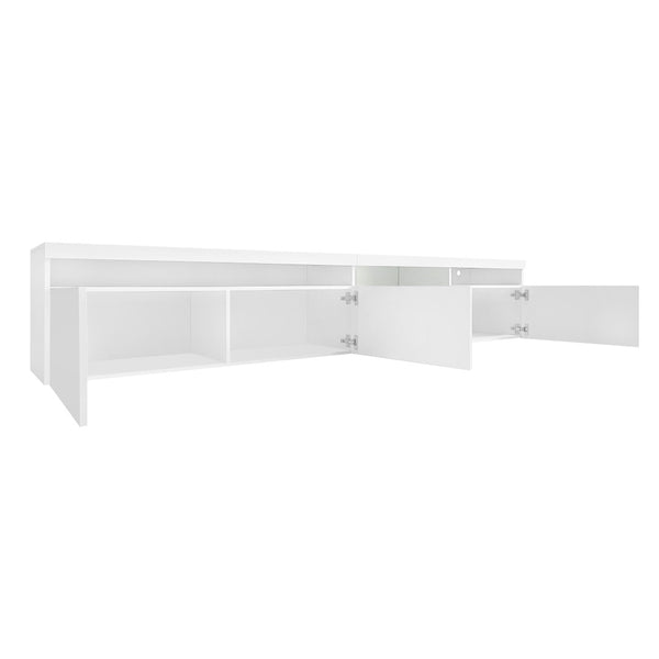 English Elm Unique Low Profile Media Console with Led Lighting Glass Shelves Fits Tvs to 105 White N721S000057K