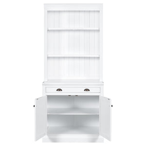 English Elm 83.4"Tall Bookcase with 3 LED Lights, Modern White Bookshelf with 2 Doors 1 Drawer & Adjustable Shelves SR000002AAK