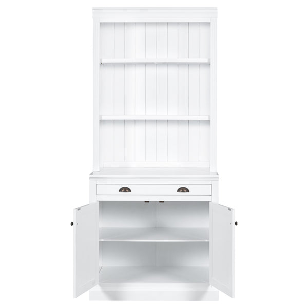 English Elm 83.4"Tall Bookcase with 3 LED Lights, Modern White Bookshelf with 2 Doors 1 Drawer & Adjustable Shelves SR000002AAK