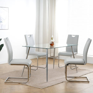 English Elm Modern Faux Leather Dining Side Chairs with Chrome Legs Ergonomic Set of 2 Grey+Silver W210127288