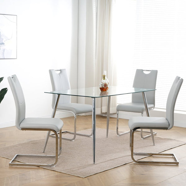 English Elm Modern Faux Leather Dining Side Chairs with Chrome Legs Ergonomic Set of 2 Grey+Silver W210127288