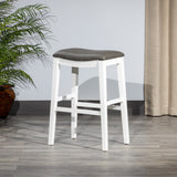 English Elm Saddle Stool, -29" Barstool, White/Dark Gray Pu, Set Of 2