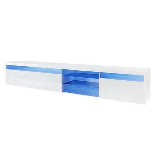 English Elm Unique Low Profile Media Console with Led Lighting Glass Shelves Fits Tvs to 105 White N721S000057K