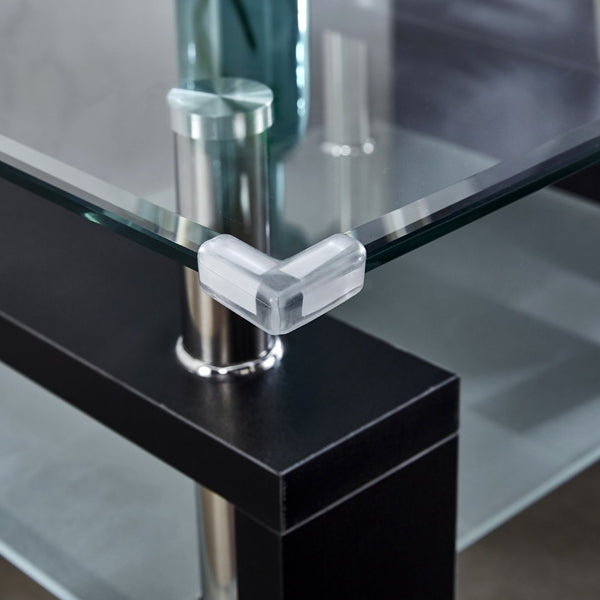 English Elm Clear Tempered Glass Square End Table Chrome Frame Frosted Shelf Modern Living Room W1311P144550