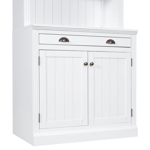 English Elm 83.4"Tall Bookcase with 3 LED Lights, Modern White Bookshelf with 2 Doors 1 Drawer & Adjustable Shelves SR000002AAK