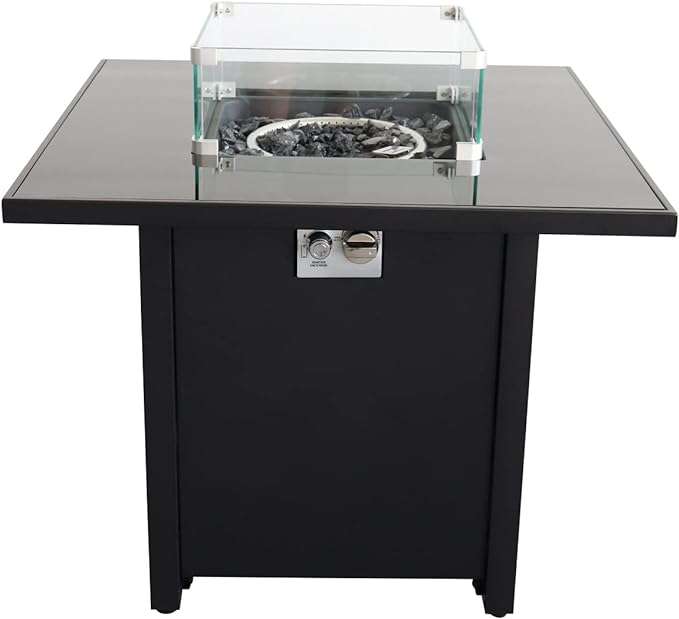 English Elm Outdoor Contempo Propane Fire Pit Table 32" Resort-Grade Steel Backyard Fireplace, Durable Style B120P144385