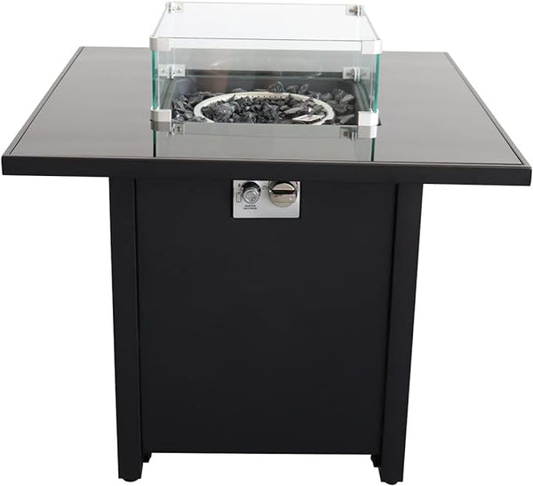English Elm Outdoor Contempo Propane Fire Pit Table 32" Resort-Grade Steel Backyard Fireplace, Durable Style B120P144385