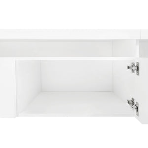 English Elm Unique Low Profile Media Console with Led Lighting Glass Shelves Fits Tvs to 105 White N721S000057K