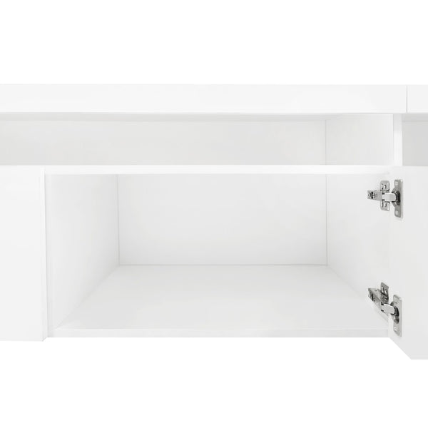 English Elm Unique Low Profile Media Console with Led Lighting Glass Shelves Fits Tvs to 105 White N721S000057K