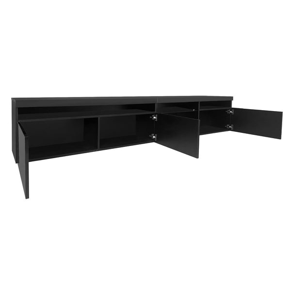 English Elm Unique Low Profile Media Console with Led Lighting Glass Shelves Fits Tvs to 105 Black WF314584AAB