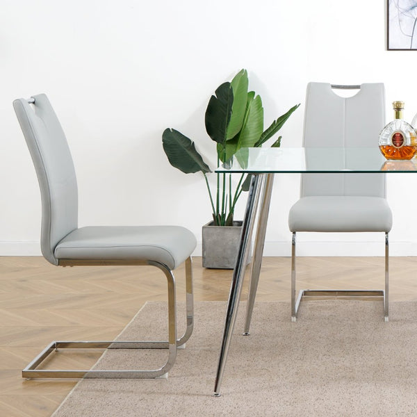 English Elm Modern Faux Leather Dining Side Chairs with Chrome Legs Ergonomic Set of 2 Grey+Silver W210127288