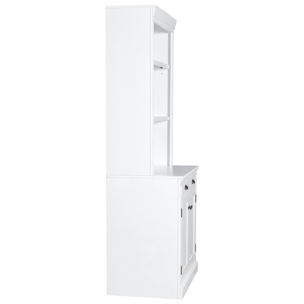 English Elm 83.4"Tall Bookcase with 3 LED Lights, Modern White Bookshelf with 2 Doors 1 Drawer & Adjustable Shelves SR000002AAK