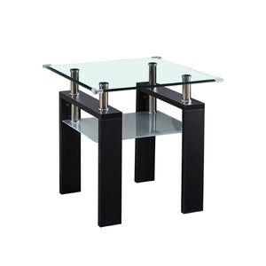English Elm Clear Tempered Glass Square End Table Chrome Frame Frosted Shelf Modern Living Room W1311P144550