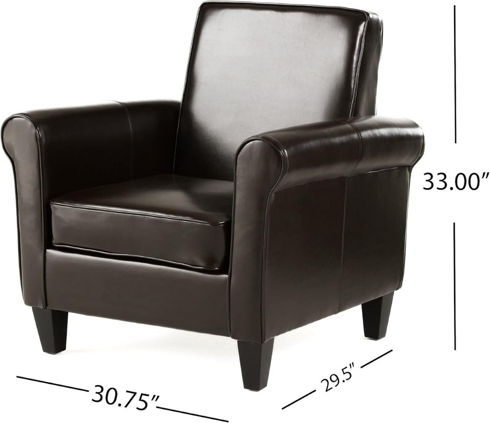 English Elm Hollister Upholstered Club Chair with Rolled Arms Piped Seams and Birch Wood Legs 38374.00PU