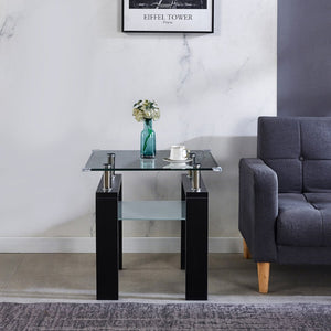 English Elm Clear Tempered Glass Square End Table Chrome Frame Frosted Shelf Modern Living Room W1311P144550